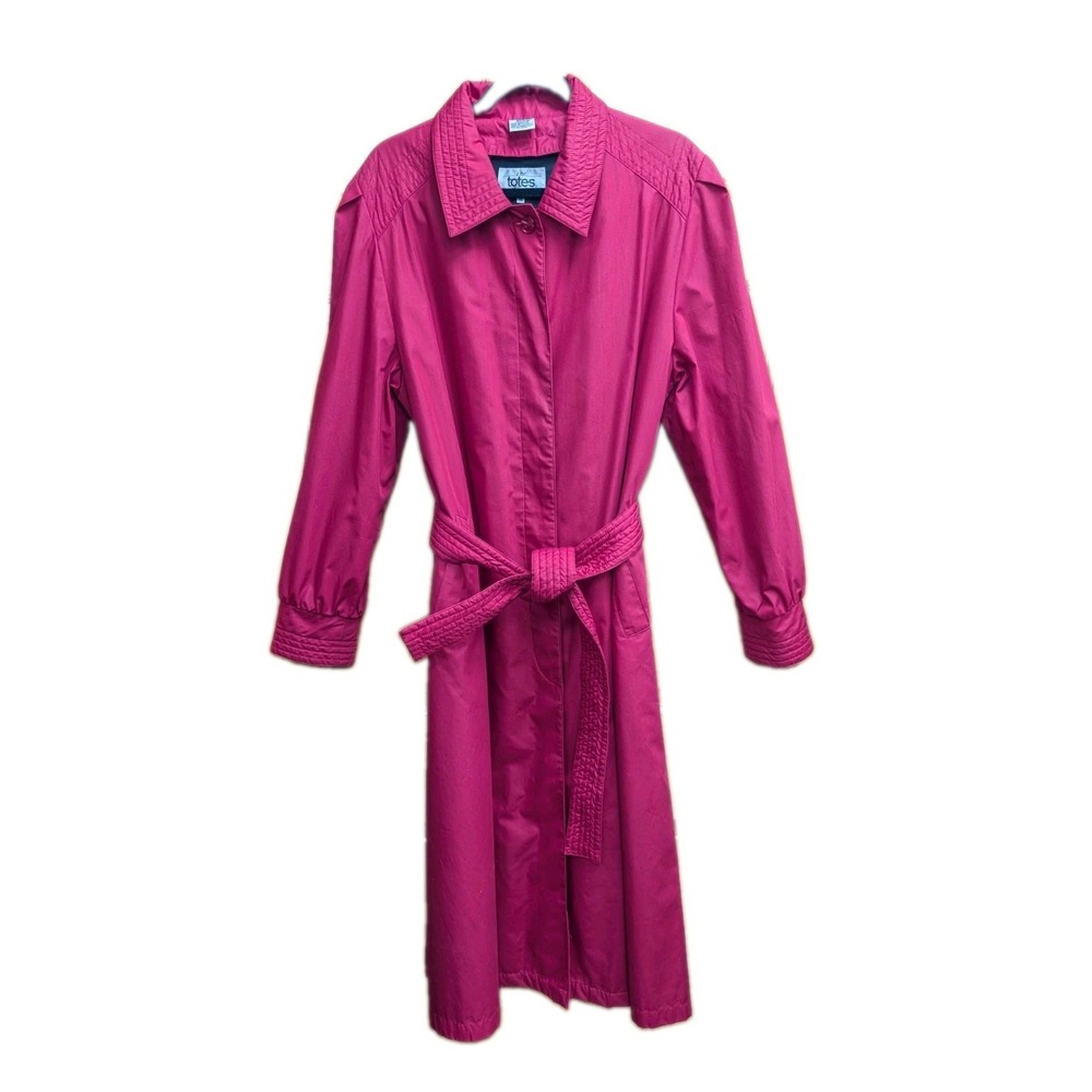 The Totes Coat Women's 14 Tie Belt Red Raincoat Button-Down Front No Lining